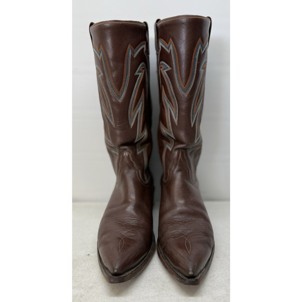 AUSTIN HALL BOOTS Handmade Men’s Brown Leather Western Cowboy Boots - Picture 3 of 15